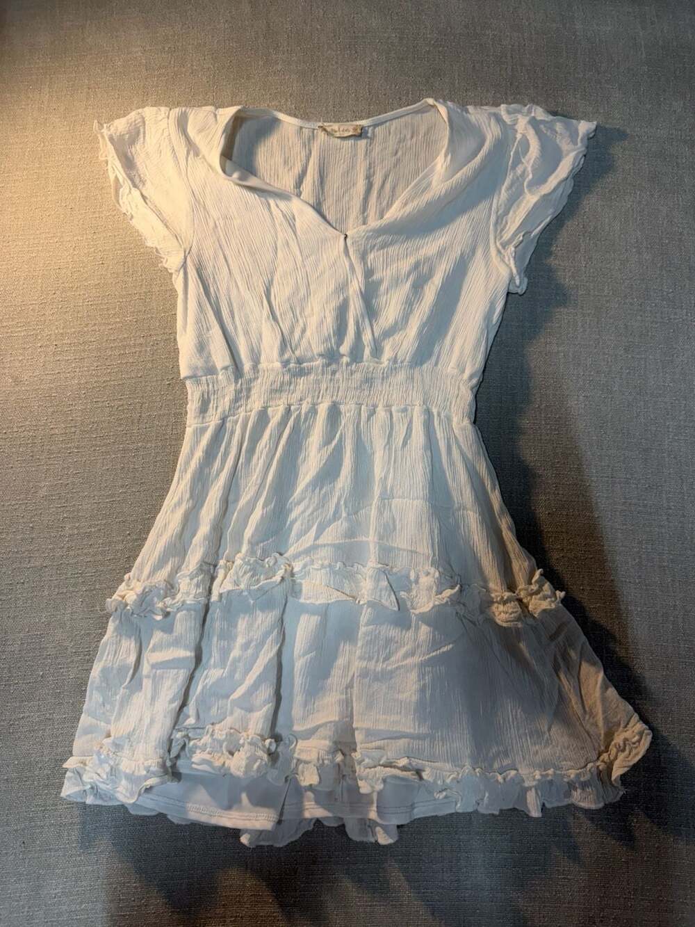 Altar'd State White Flutter Sleeve Ruffled Mini Dress